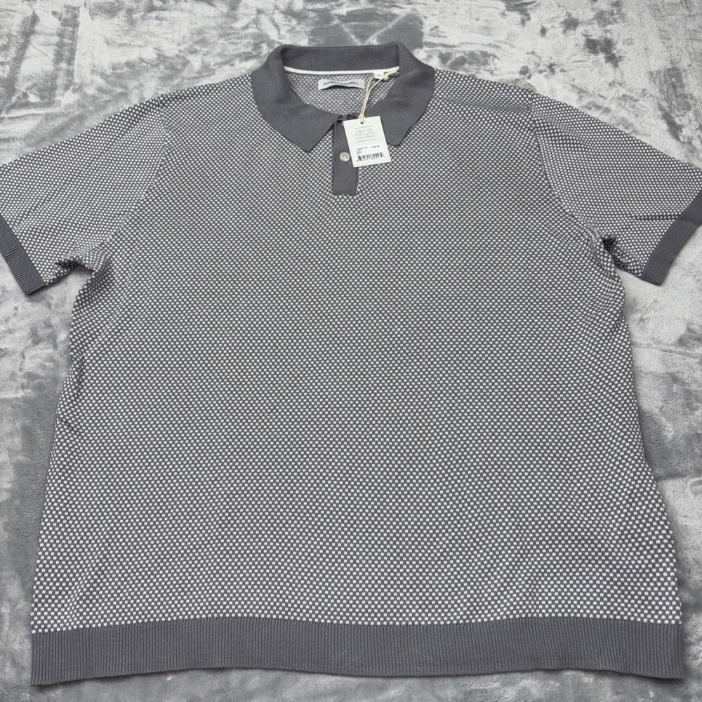 James Campbell gray and white patterned‎ knit polo shirt XL NWT